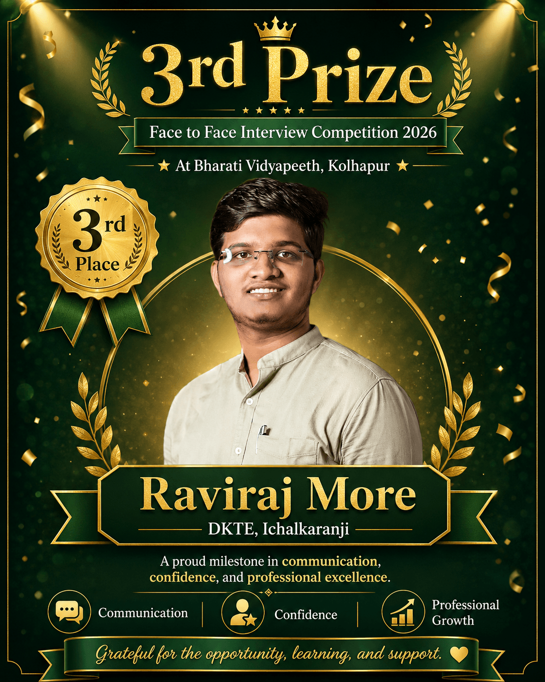 3rd Prize - Face-to-Face Interview Competition achievement