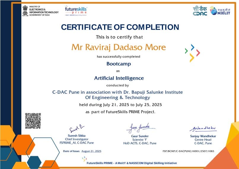 Bootcamp in Artificial Intelligence certificate