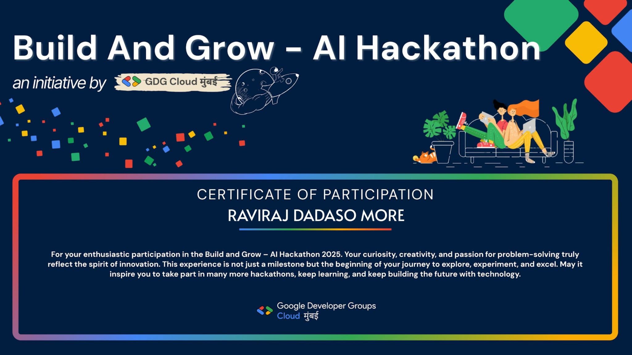 GDG Hackathon Participation certificate